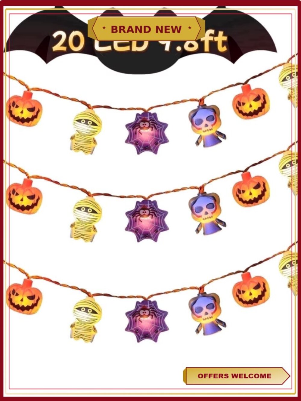 Halloween String Lights 10 ft 20 LED Battery Operated Fairy Lights
